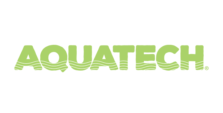 Aquatech logo featuring green text with wavy lines, representing sewer cleaning and jetting solutions by Hi-Vac Corporation.